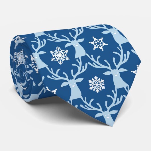 blauwe rendierziekte Snowflake Holiday Stropdas (Opgerold)