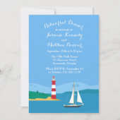 Blauwe repetitie diner nautische vuurtoren zeilboo kaart (Voorkant)