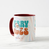 Blauwe Retro 70s Thema Merry Vibes Aangepaste naam Mok (Voorkant links)