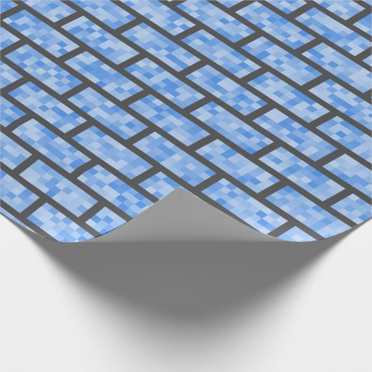 Blauwe Retro 8-bits grafische stijlblokken Cadeaupapier (Hoek)