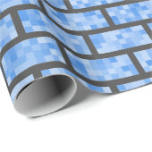 Blauwe Retro 8-bits grafische stijlblokken Cadeaupapier (Rol Hoek)