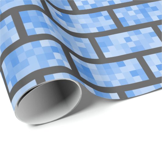 Blauwe Retro 8-bits grafische stijlblokken Cadeaupapier (Rol Hoek)