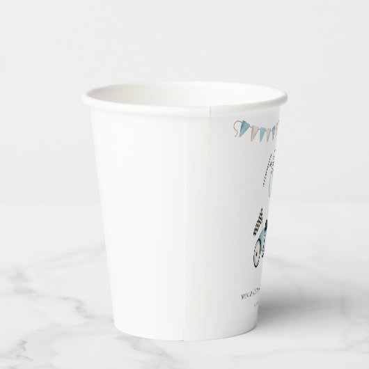 Blauwe Retro Auto Verjaardag Papier Cups Papieren Bekers (Rechts)
