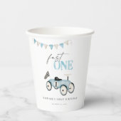 Blauwe Retro Auto Verjaardag Papier Cups Papieren Bekers (Voorkant)