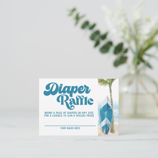 Blauwe Retro Baby on board Surf Diaper Raffle Informatiekaartje (Staand voorkant)