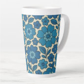 Blauwe Retro Bloem Latte Mok 0,35 en 0,5 l (Rechterhoek)