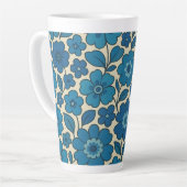 Blauwe Retro Bloem Latte Mok 0,35 en 0,5 l (Linkerhoek)