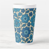 Blauwe Retro Bloem Latte Mok 0,35 en 0,5 l (Voorkant)