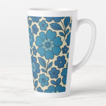 Blauwe Retro Bloem Latte Mok 0,35 en 0,5 l