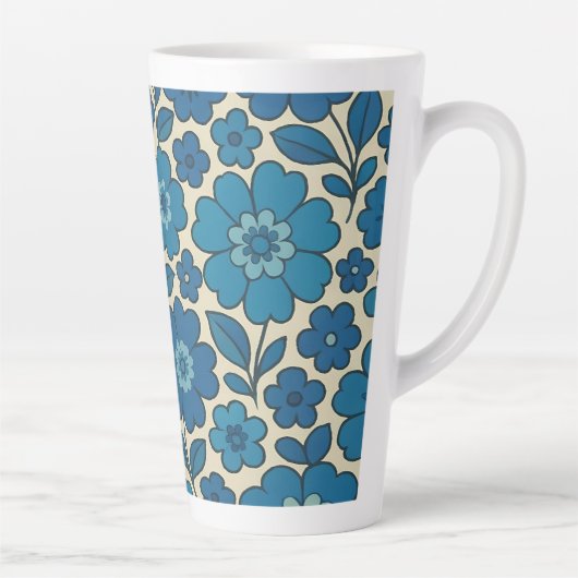 Blauwe Retro Bloem Latte Mok 0,35 en 0,5 l (Rechts)