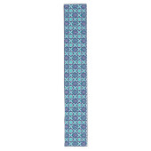 Blauwe retro bloemen lange tafelloper (Voorkant)