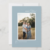 Blauwe Retro Boho minimalistische brief en foto Feestdagenkaart (Voorkant)