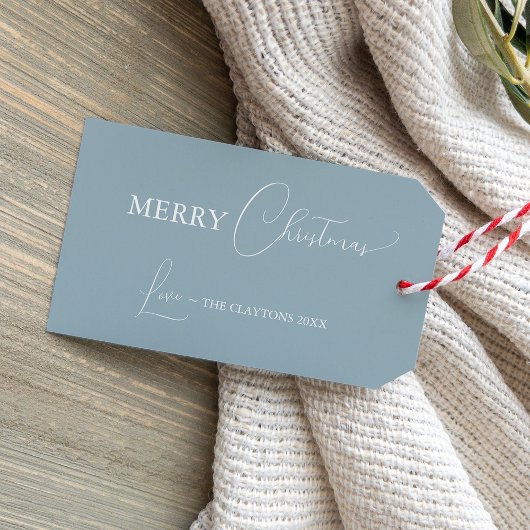 Blauwe Retro Boho Minimalistische Kerst Cadeaulabel