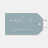Blauwe Retro Boho Minimalistische Kerst Cadeaulabel (Voorkant (Horizontaal))