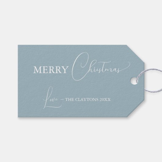 Blauwe Retro Boho Minimalistische Kerst Cadeaulabel (Voorkant (Horizontaal))