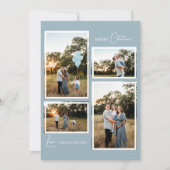 Blauwe Retro Boho Minimalistische Vier Fotocollage Feestdagenkaart (Voorkant)