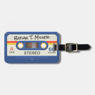 Blauwe Retro Cassette   Markernaam Bagagelabel