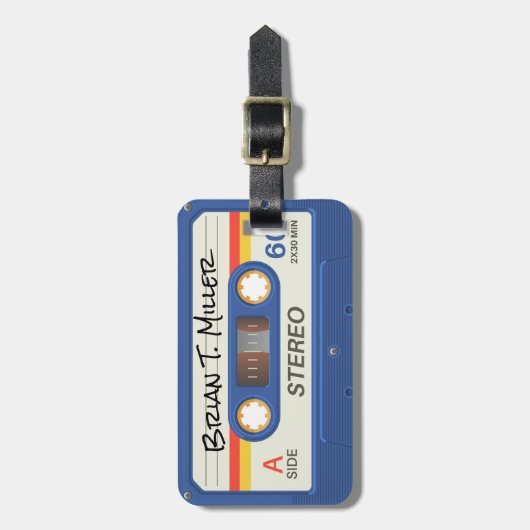 Blauwe Retro Cassette | Markernaam Bagagelabel (Voorkant verticaal)