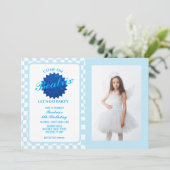 Blauwe Retro Doll Foto Verjaardag Kaart (Staand voorkant)