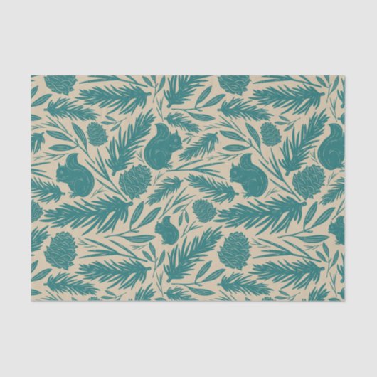 Blauwe Retro Gezellige Kerstcharme Tissuepapier (Voorkant)