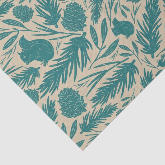 Blauwe Retro Gezellige Kerstcharme Tissuepapier (Detail)