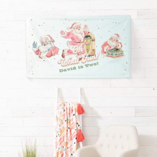 Blauwe Retro Groovy Kerstman-Boy Verjaardag Spandoek (Insitu)