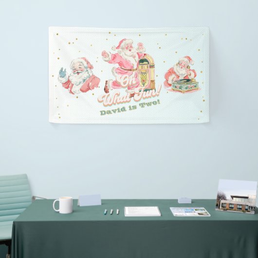 Blauwe Retro Groovy Kerstman-Boy Verjaardag Spandoek (Beurs)