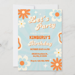 Blauwe retro groovy verjaardag kaart