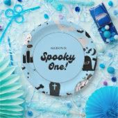 Blauwe Retro Grooy Spooky One Halloween 1e Verjaar Papieren Bordje (Feest)