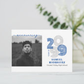 Blauwe Retro Grote Nummers Klasse van Foto Kaart (Staand voorkant)