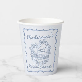 Blauwe Retro Hart Coquette Cake Bruidsdouche Papieren Bekers