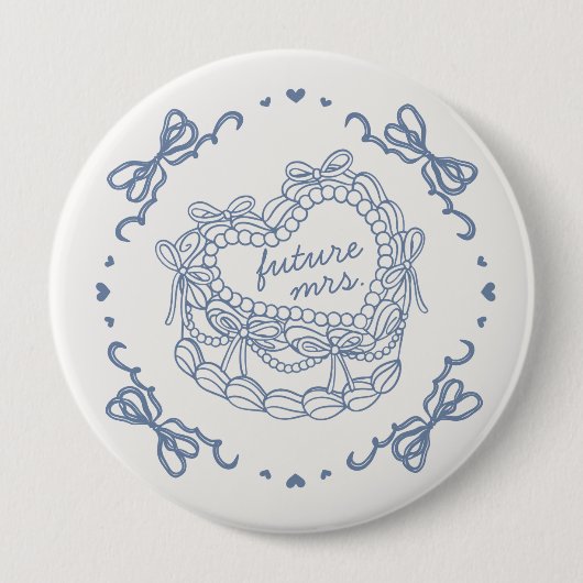 Blauwe Retro Hart Coquette Cake Bruidsdouche Ronde Button 4,0 Cm (Voorkant)