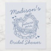 Blauwe Retro Hart Coquette Cake BruidsShower Wijn Etiket (Enkel label)