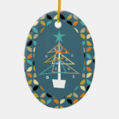 Blauwe Retro Kerstboom Mid-Century Throwback Keramisch Ornament (Voorkant)