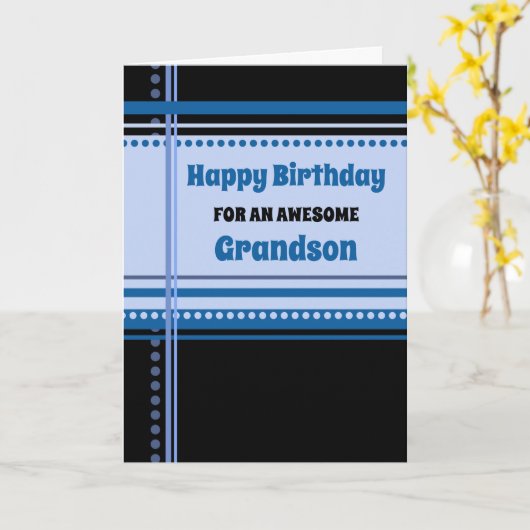 Blauwe Retro Kleinzoon Verjaardag Kaart (Gele Bloem)