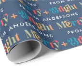 Blauwe Retro Kleurrijke Vrolijk & Heldere Naam Ker Cadeaupapier (Rol Hoek)