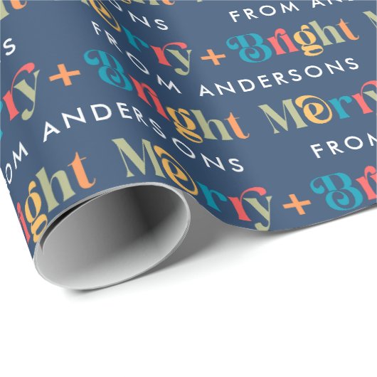Blauwe Retro Kleurrijke Vrolijk & Heldere Naam Ker Cadeaupapier (Rol Hoek)