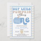 Blauwe Retro Pompoen Verjaardag Uitnodigen Kaart (Voorkant)