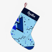 Blauwe retro print kleine kerstsok (Voorkant (Hangend))