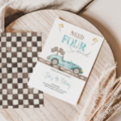 Blauwe Retro Race Auto Verjaardag Uitnodiging