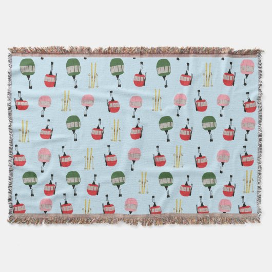 Blauwe Retro Ski Lift Gondola Winter Skiën Deken (Voorkant)