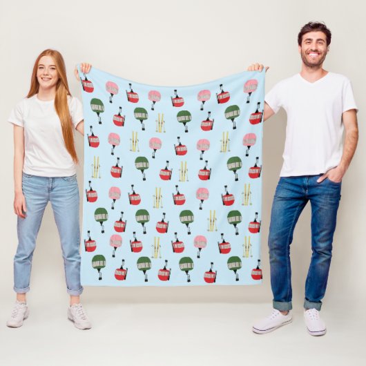 Blauwe Retro Ski Lift Gondola Winter Skiën Fleece Deken (In situ)