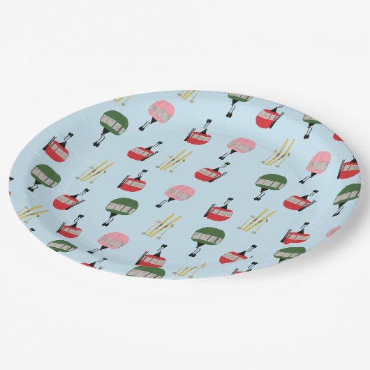 Blauwe Retro Ski Lift Gondola Winter Skiën Papieren Bordje (Gekanteld)