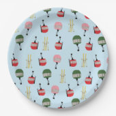 Blauwe Retro Ski Lift Gondola Winter Skiën Papieren Bordje (Voorkant)