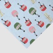 Blauwe Retro Ski Lift Gondola Winter Skiën Tissuepapier (Detail)