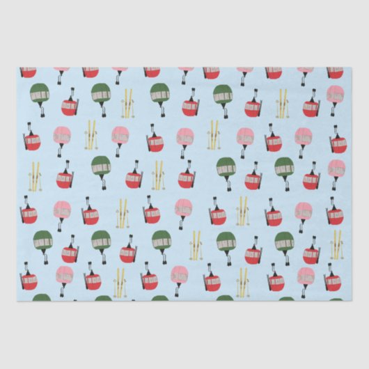 Blauwe Retro Ski Lift Gondola Winter Skiën Tissuepapier (Voorkant)