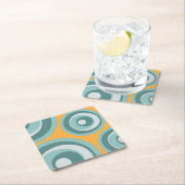 Blauwe retro stijl cirkels op gele achtergrond kartonnen onderzetters (Insitu)