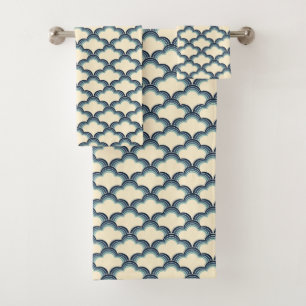 Blauwe retro stijl golven patroon bad handdoek