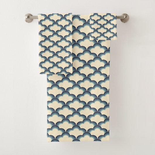 Blauwe retro stijl golven patroon bad handdoek (Insitu)