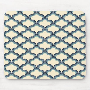 Blauwe retro stijl golven patroon muismat